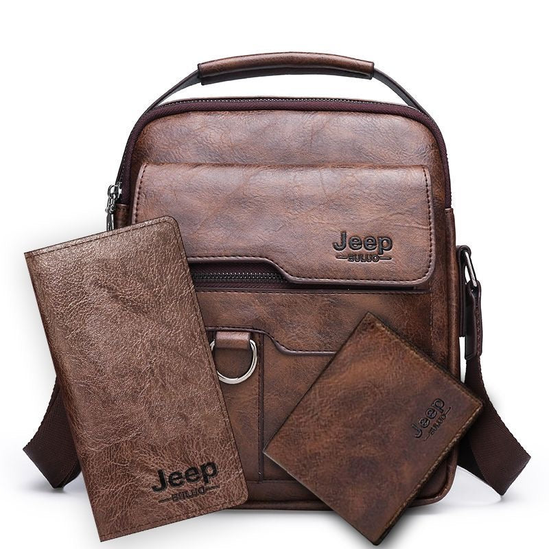 Men's crossbody bag, PU leather, business travel/commuting shoulder bag, export/cross-border, European and American retro handbag, hot-selling style.