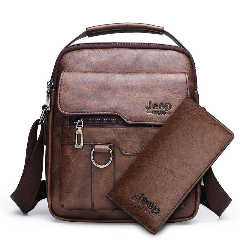 Men's crossbody bag, PU leather, business travel/commuting shoulder bag, export/cross-border, European and American retro handbag, hot-selling style.