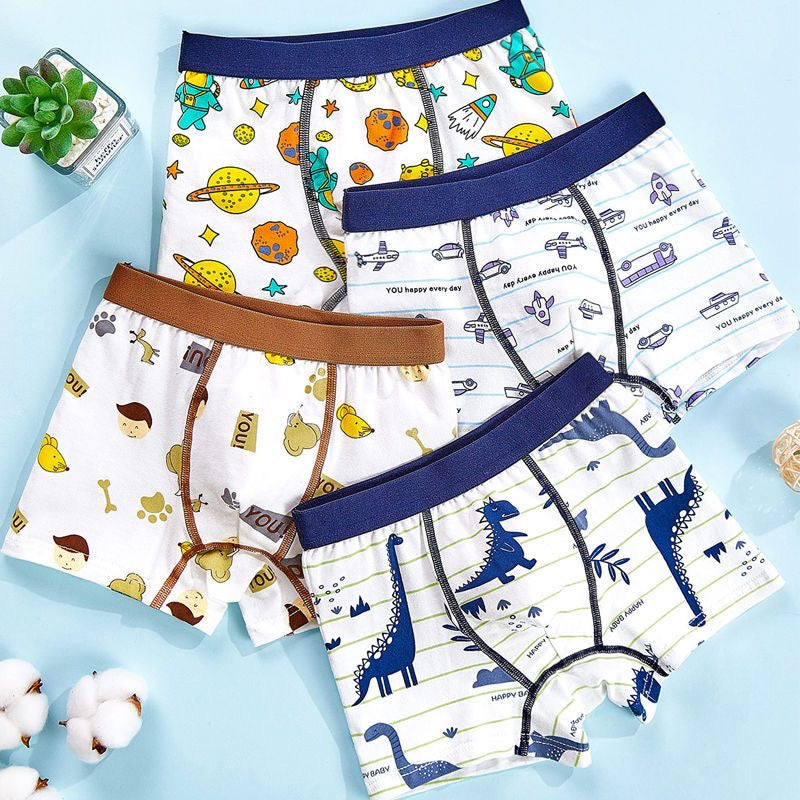 Boys' cotton boxer briefs, baby shorts, cartoon-themed underwear for teenagers and older boys.