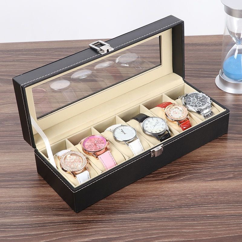 Bracelet and watch storage box with lock, compartments, and transparent design; suitable for storing antique bracelets and beaded jewelry.
