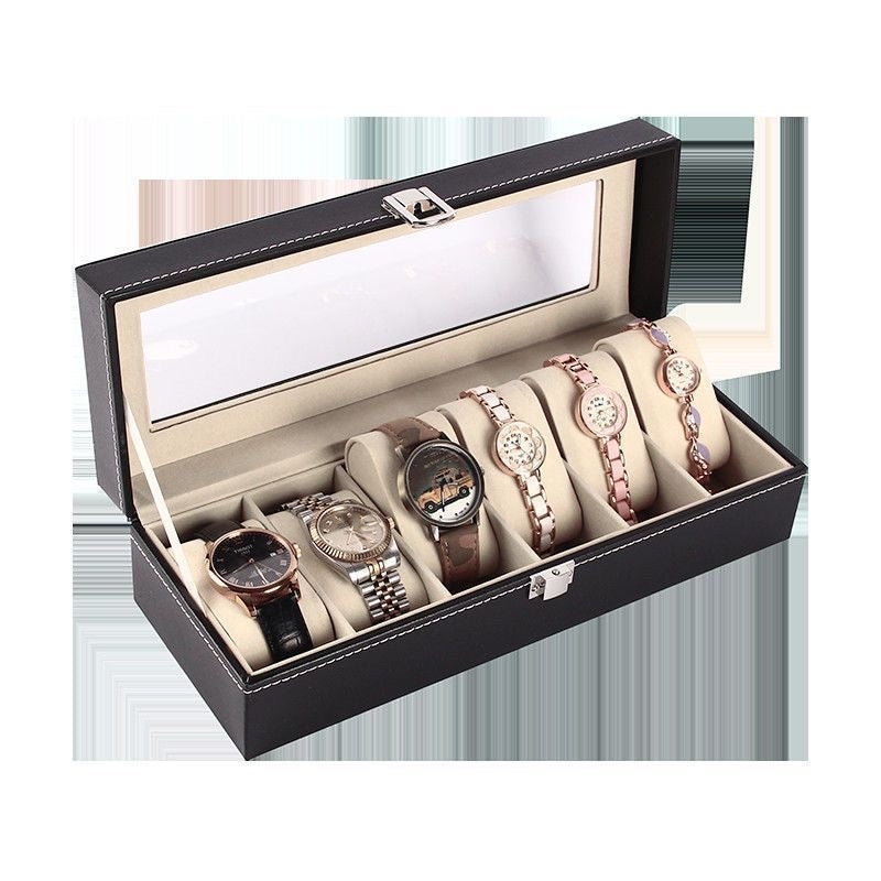 Bracelet and watch storage box with lock, compartments, and transparent design; suitable for storing antique bracelets and beaded jewelry.