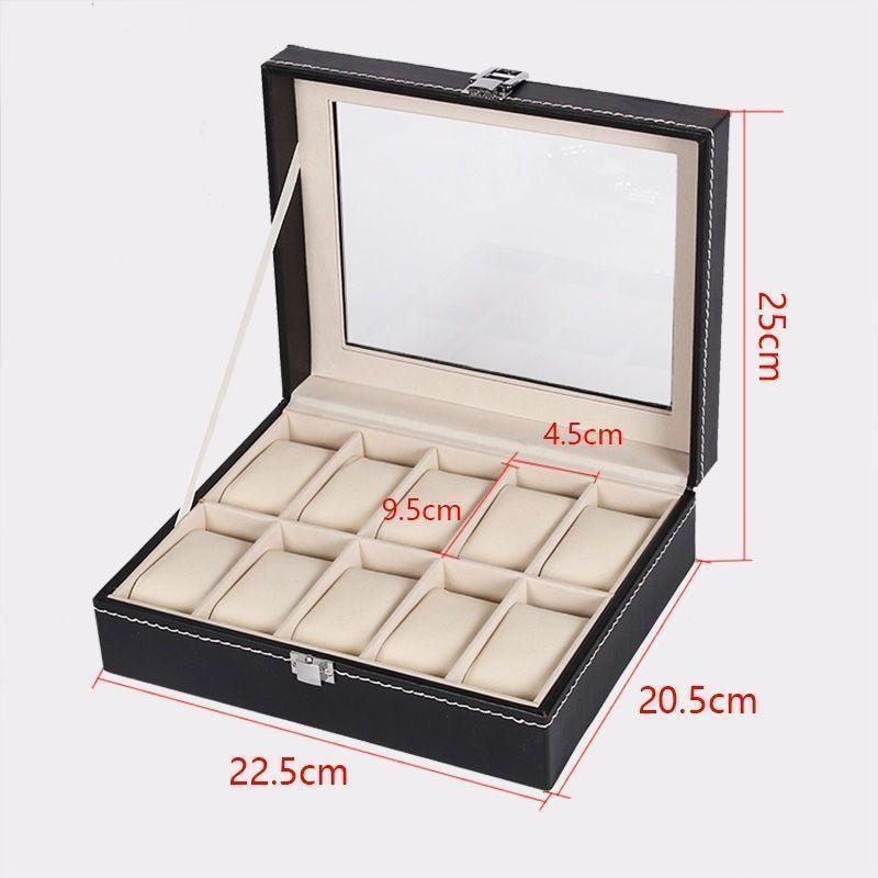 Bracelet and watch storage box with lock, compartments, and transparent design; suitable for storing antique bracelets and beaded jewelry.