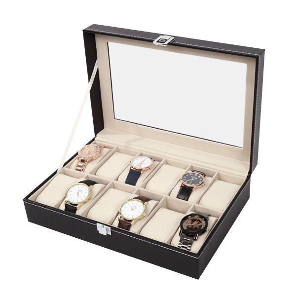 Bracelet and watch storage box with lock, compartments, and transparent design; suitable for storing antique bracelets and beaded jewelry.