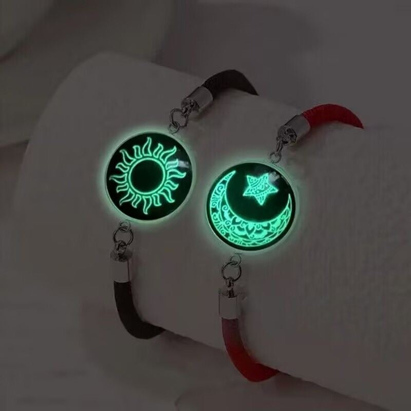 Trendy stainless steel bracelet with sun and moon design, perfect for lovers and friends, woven hand rope, Valentine's Day couple glow-in-the-dark bracelet.