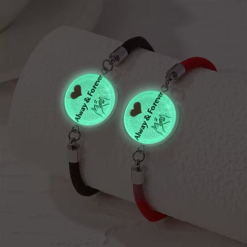 Trendy stainless steel bracelet with sun and moon design, perfect for lovers and friends, woven hand rope, Valentine's Day couple glow-in-the-dark bracelet.