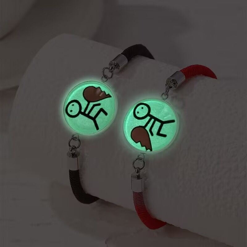 Trendy stainless steel bracelet with sun and moon design, perfect for lovers and friends, woven hand rope, Valentine's Day couple glow-in-the-dark bracelet.