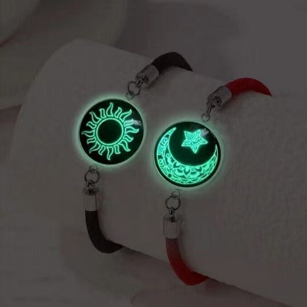 Trendy stainless steel bracelet with sun and moon design, perfect for lovers and friends, woven hand rope, Valentine's Day couple glow-in-the-dark bracelet.