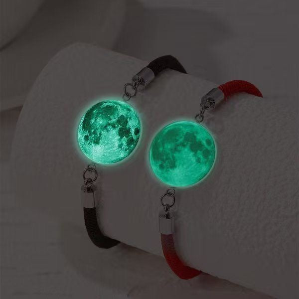 Trendy stainless steel bracelet with sun and moon design, perfect for lovers and friends, woven hand rope, Valentine's Day couple glow-in-the-dark bracelet.