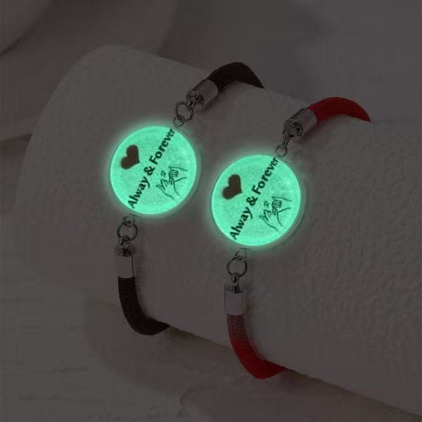 Trendy stainless steel bracelet with sun and moon design, perfect for lovers and friends, woven hand rope, Valentine's Day couple glow-in-the-dark bracelet.