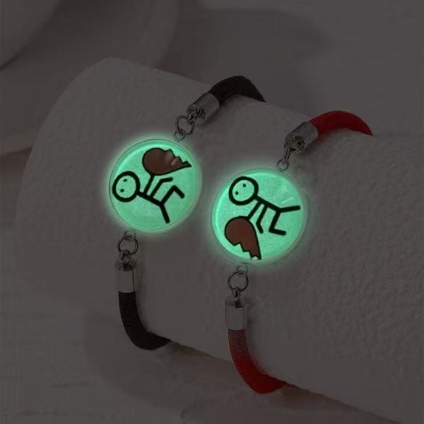 Trendy stainless steel bracelet with sun and moon design, perfect for lovers and friends, woven hand rope, Valentine's Day couple glow-in-the-dark bracelet.