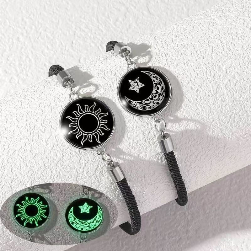 Trendy stainless steel bracelet with sun and moon design, perfect for lovers and friends, woven hand rope, Valentine's Day couple glow-in-the-dark bracelet.