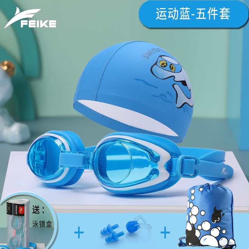 Feike Children's Swimming Goggles, Boys' and Girls' Swimming Goggles, High-Definition Anti-Fog, Prescription Swimming Goggles and Swim Cap Set