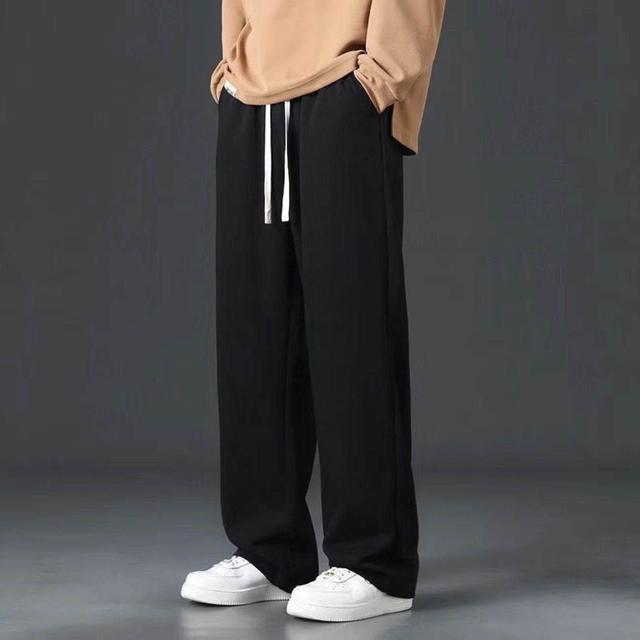 Straight-leg athletic sweatpants for spring and summer, loose fit, versatile, slimming, long pants, trendy plus size straight-leg casual pants for students.