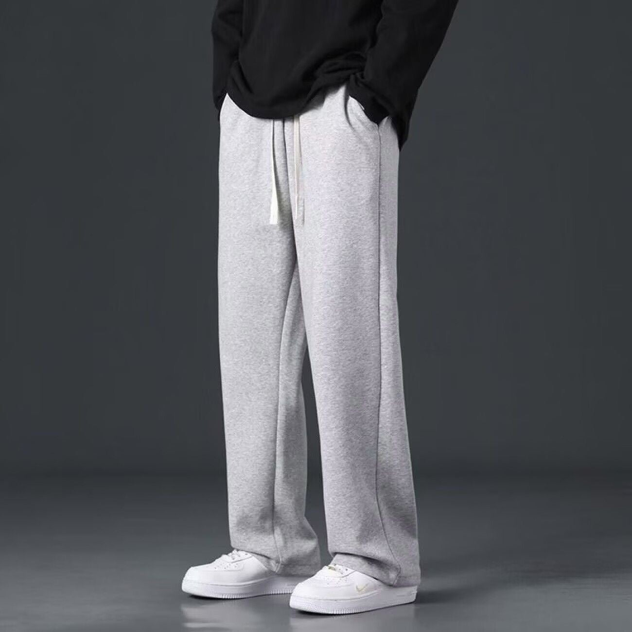 Straight-leg athletic sweatpants for spring and summer, loose fit, versatile, slimming, long pants, trendy plus size straight-leg casual pants for students.