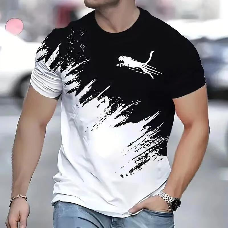 2025 Men's Summer New T-Shirt Casual Print Fashion Short Sleeve Crew Neck Trendy Sports Quick-Drying Top