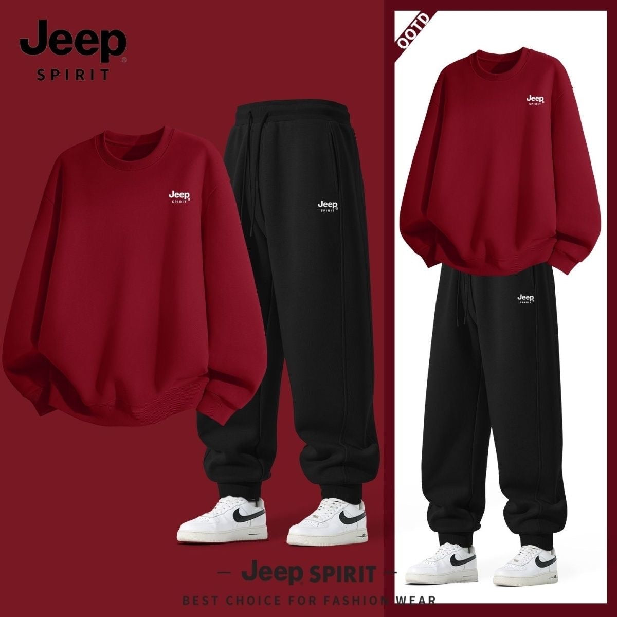 JEEP Men's Suit 2026 New Spring Sporty Crew Neck Sweatshirt Trendy Jogger Pants