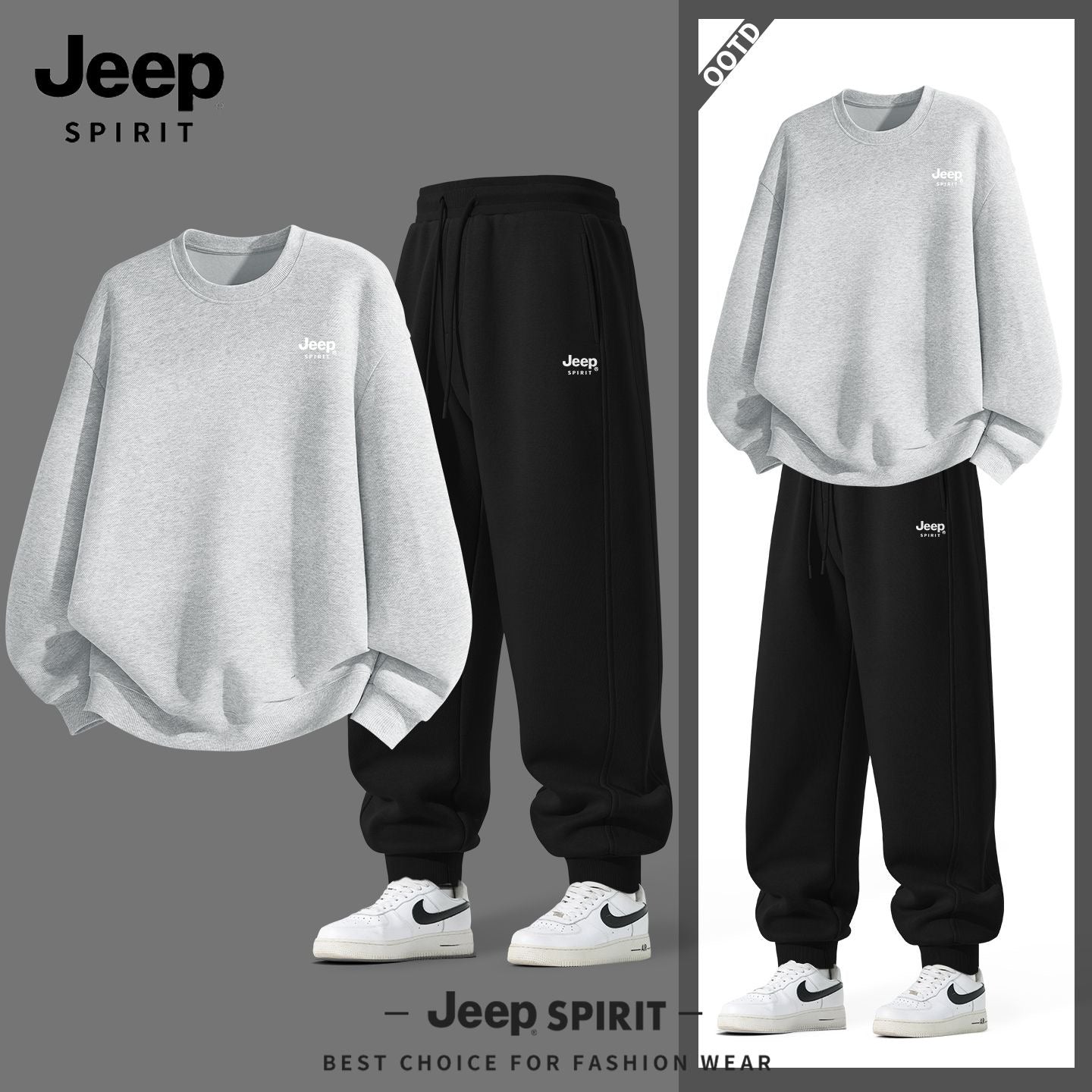 JEEP Men's Suit 2026 New Spring Sporty Crew Neck Sweatshirt Trendy Jogger Pants
