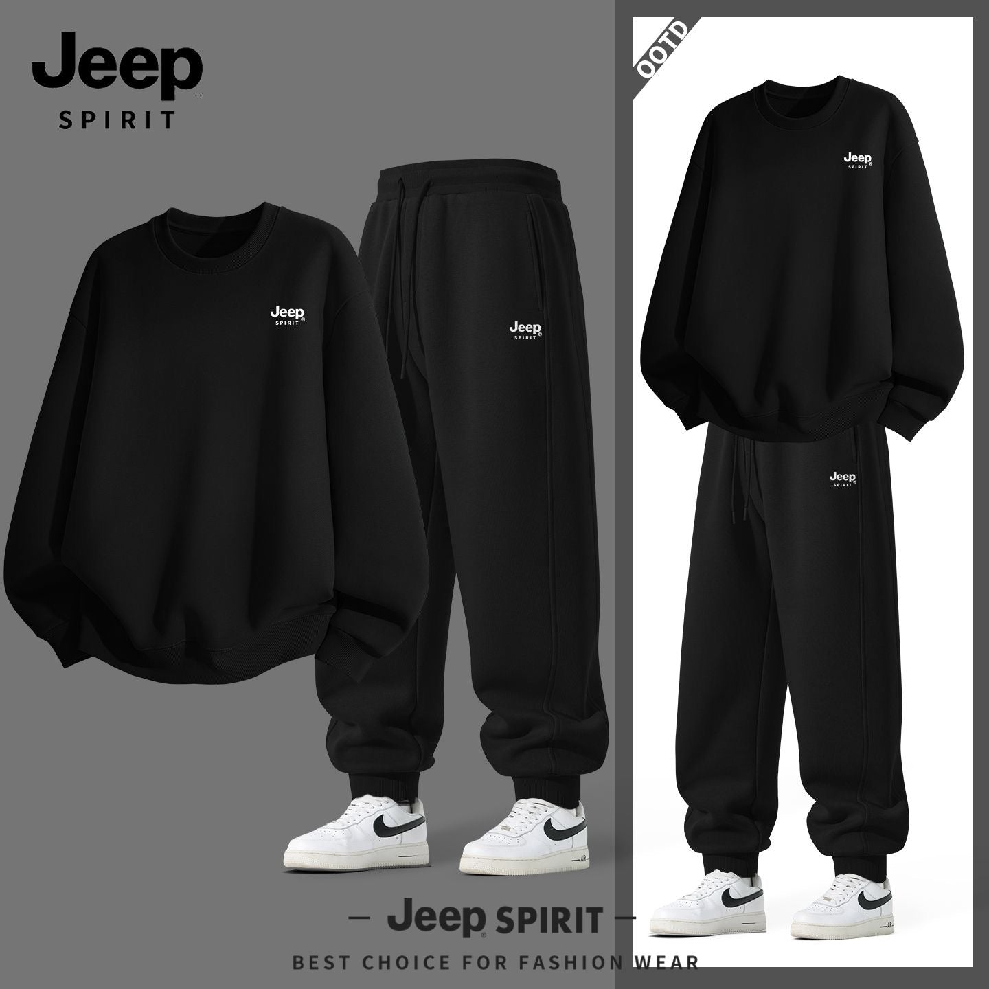 JEEP Men's Suit 2026 New Spring Sporty Crew Neck Sweatshirt Trendy Jogger Pants