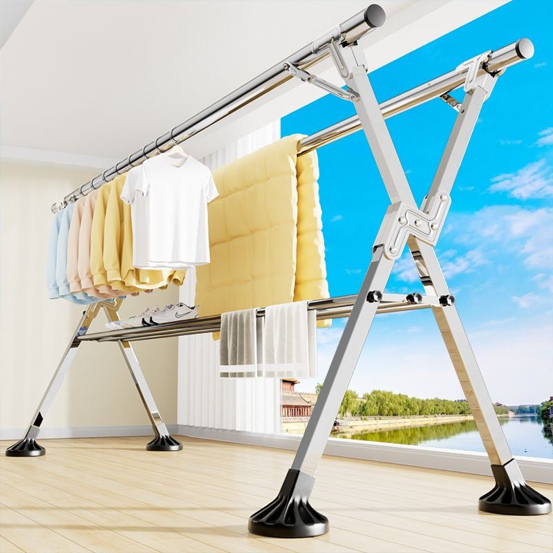 Extra thick and heavy stainless steel clothes rack, floor-standing, folding, telescopic, suitable for home use, balcony, and drying quilts.