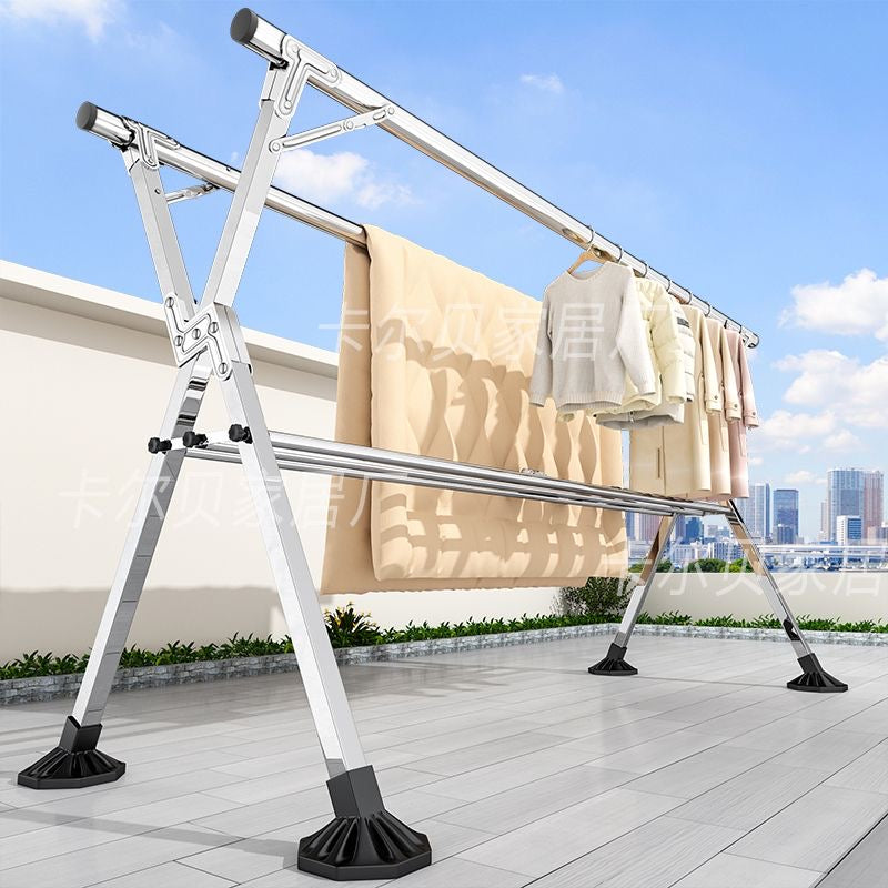 Extra thick and heavy stainless steel clothes rack, floor-standing, folding, telescopic, suitable for home use, balcony, and drying quilts.