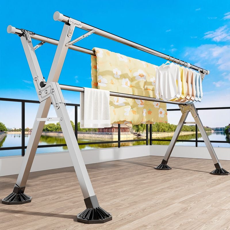 Extra thick and heavy stainless steel clothes rack, floor-standing, folding, telescopic, suitable for home use, balcony, and drying quilts.