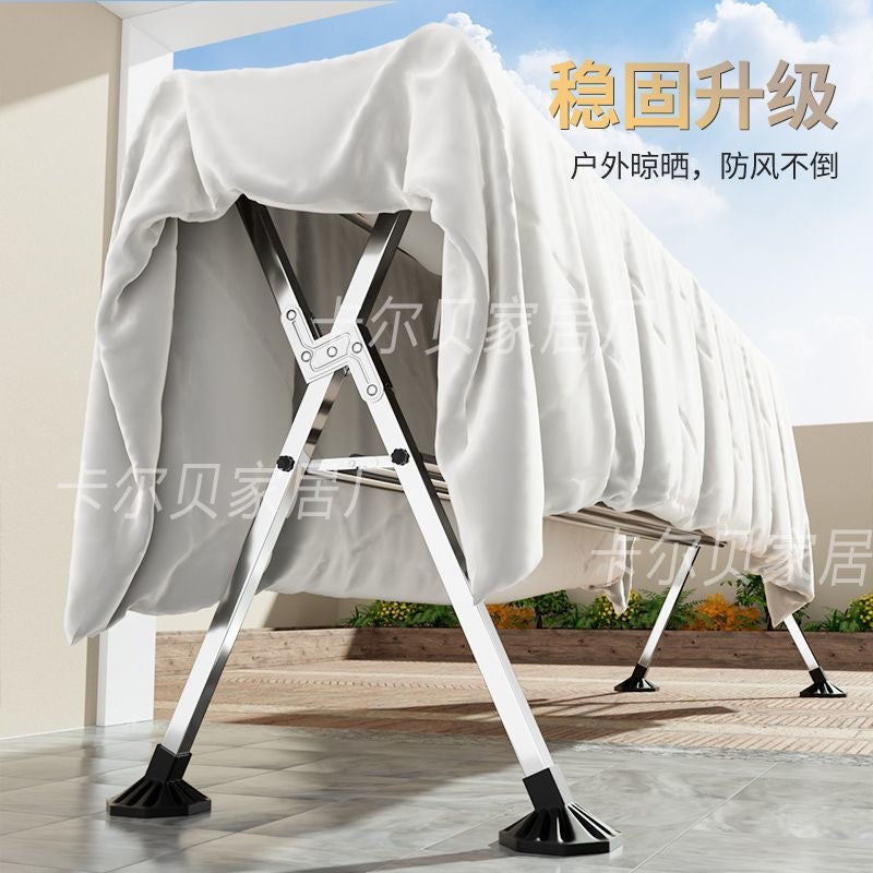 Extra thick and heavy stainless steel clothes rack, floor-standing, folding, telescopic, suitable for home use, balcony, and drying quilts.