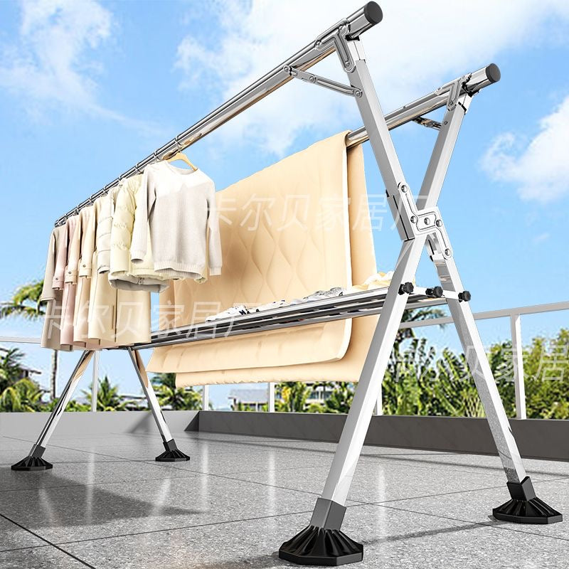 Extra thick and heavy stainless steel clothes rack, floor-standing, folding, telescopic, suitable for home use, balcony, and drying quilts.