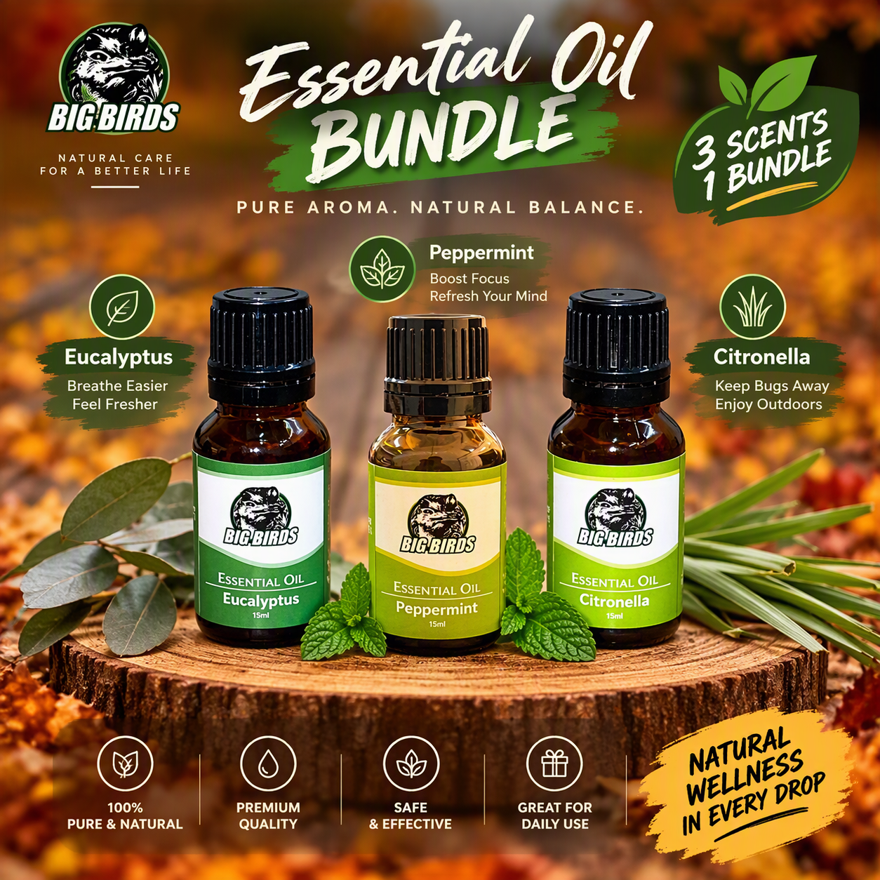 Minyak Pure Essential Oil 3 Jenis Aroma Citronella,Papermint dan Eucalyptus(Diluted With Extra Virgin Olive Oil)