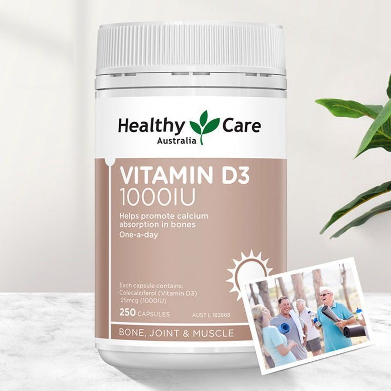 Imported Australian Healthy Care Vitamin D3 Softgel Capsules 1000IU – Adult & Senior VD3 Supplement, 250 Capsules
