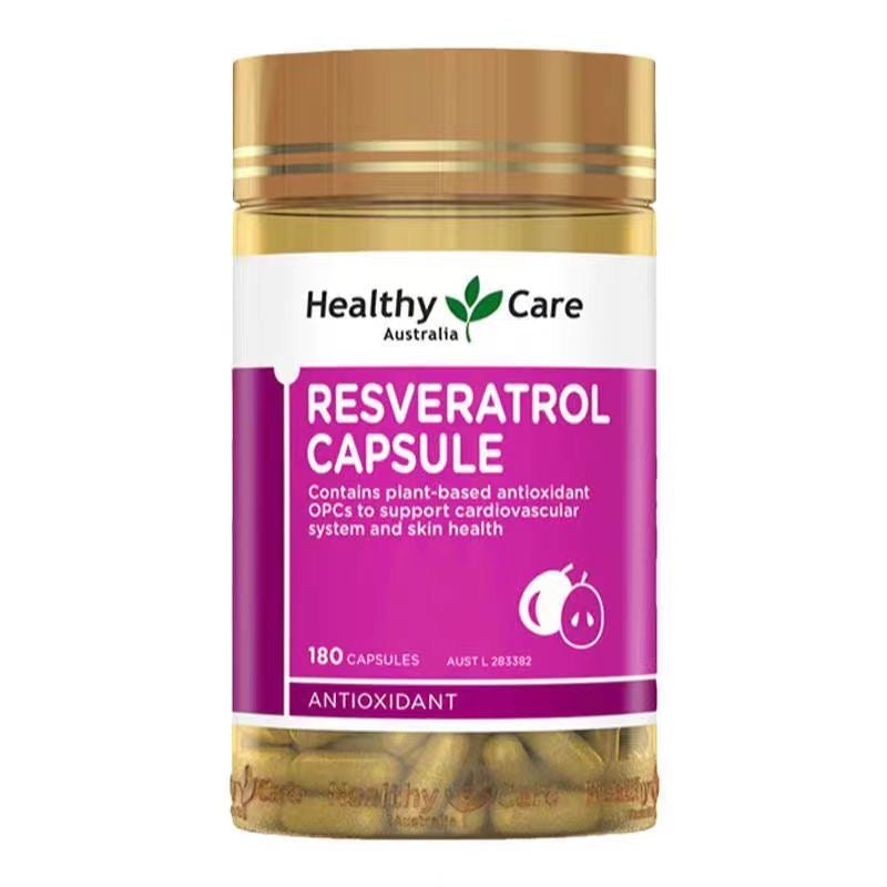 Australian  Healthy Care Australia￼ HC Resveratrol Capsules 180 Capsules with Grape Seed Extract & Anthocyanins for Brightening and Antioxidant Support