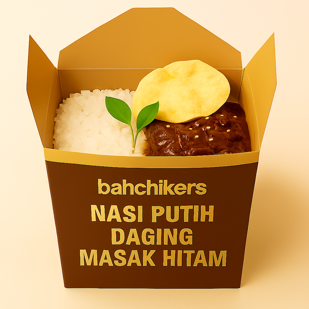 Nasi putih daging masak hitam