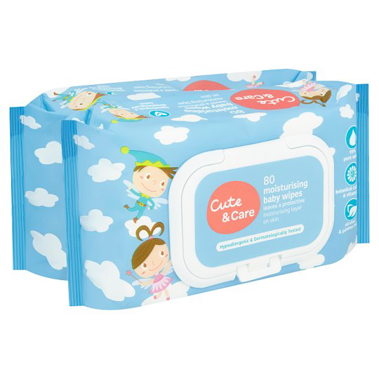 CUTE & CARE MOISTURISING BABY WIPES 80'S X 2 PACKS